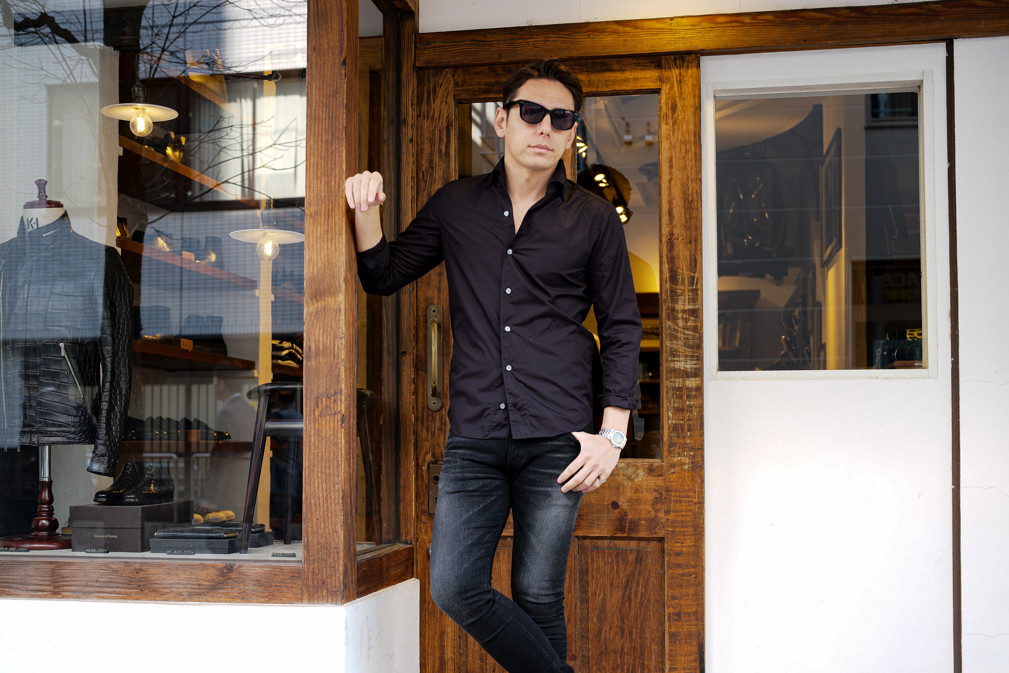 Finamore (フィナモレ) SEUL ITALIAN COLOR COTTON POPLIN SHIRTS コットンポプリン ワンピースカラー シャツ BLACK (ブラック・48)　made in italy (イタリア製) 2024 春夏新作 愛知 名古屋 Alto e Diritto altoediritto アルトエデリット