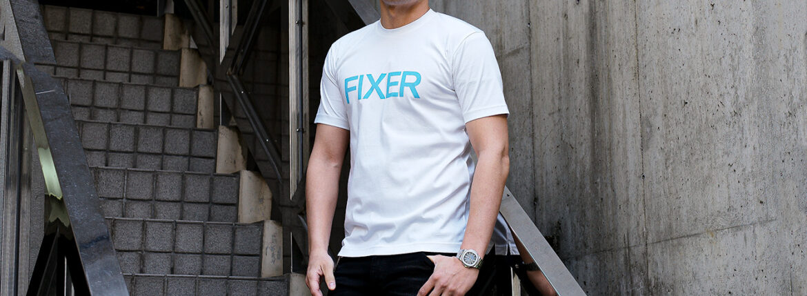 FIXER (フィクサー) FTS-02 FIXER Print Crew Neck T-shirt プリント Tシャツ WHITE × SAX (ホワイト × サックス) 【ご予約開始】【2024.3.18(Mon)～2024.3.31(Sun)】 フィクサー エフティーエス02 プリントクルーネック Tシャツ ブラック サックス 東京限定 愛知 名古屋 Alto e Diritto altoediritto アルトエデリット