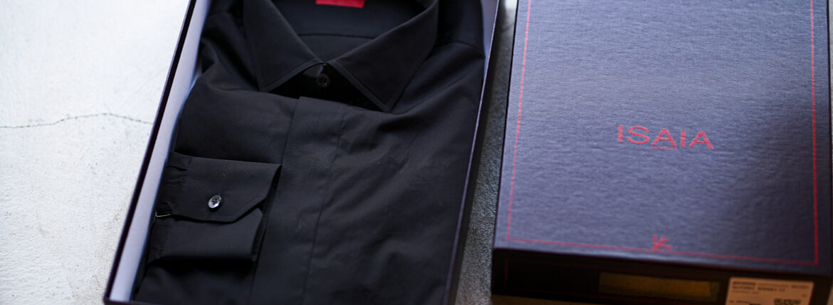 ISAIA "MADE TO MEASURE" "ANCONA GJ12SC KM041 11" PLAIN SHIRTS BLACK 2024 イザイア マーシャル アンコナ 無地 プレーン シャツ ブラック 愛知　名古屋 Alto e Diritto altoediritto アルトエデリット