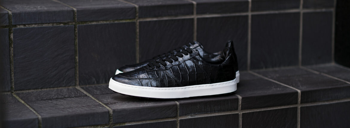 WH WHA-1900 EMBOSSED CROCODILE LEATHER SNEAKERS BLACK 2024SS【Size 8】 ダブルエイチ エンボスクロコダイルレザー スニーカー ブラック 2024年春夏 愛知 名古屋 Alto e Diritto altoediritto アルトエデリット