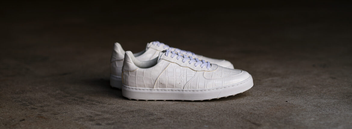 WH WHA-1900 EMBOSSED CROCODILE LEATHER SNEAKERS WHITE 2024SS【Size 8】 ダブルエイチ エンボスクロコダイルレザー スニーカー ホワイト 2024年春夏 愛知 名古屋 Alto e Diritto altoediritto アルトエデリット