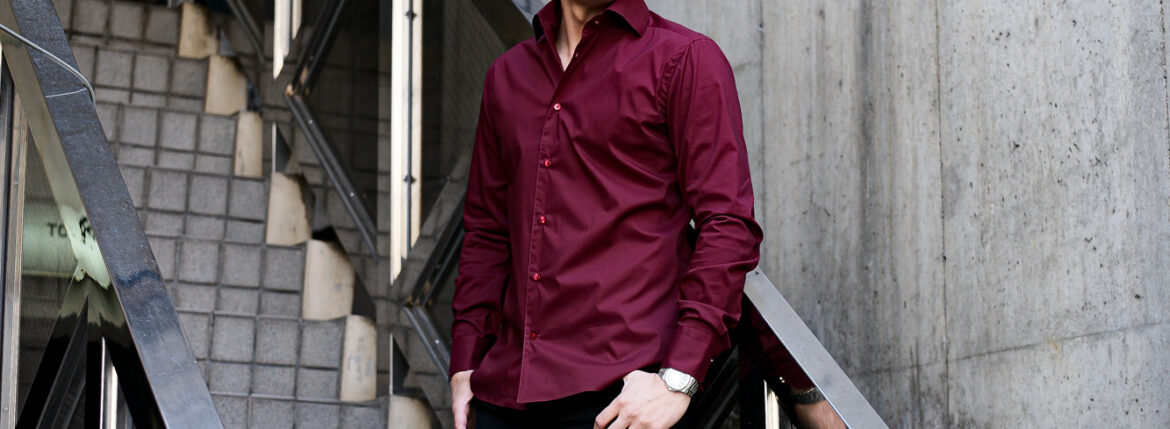 BORRIELLO NEW YORK Popeline Stretch Shirts BURGUNDY 2024 ボリエッロ ニューヨーク ポプリン ストレッチシャツ グレー 2024年 愛知 名古屋 Alto e Diritto altoediritto アルトエデリット