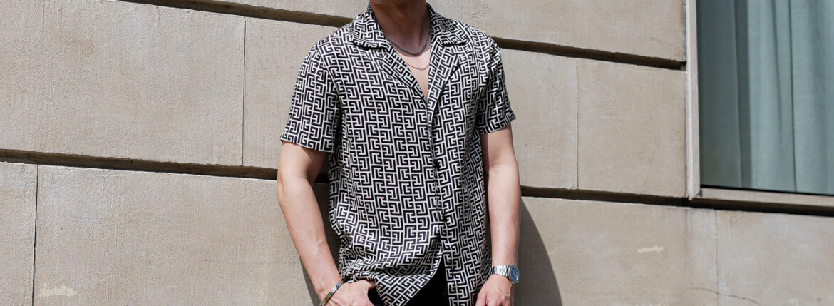 BALMAIN（バルマン）MONOGRAM PRINT SHIRT (モノグラム プリント シャツ) サテンシャツ NOIR (ブラック) 2024春夏新作のイメージ