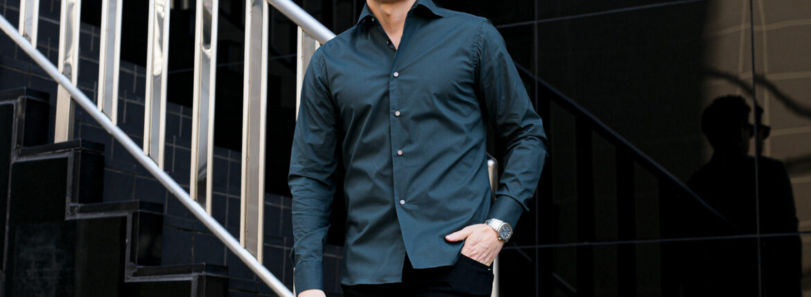 BORRIELLO NEW YORK Popeline Stretch Shirts GREEN 2024 ボリエッロ ニューヨーク ポプリン ストレッチシャツ グレー 2024年 愛知 名古屋 Alto e Diritto altoediritto アルトエデリット