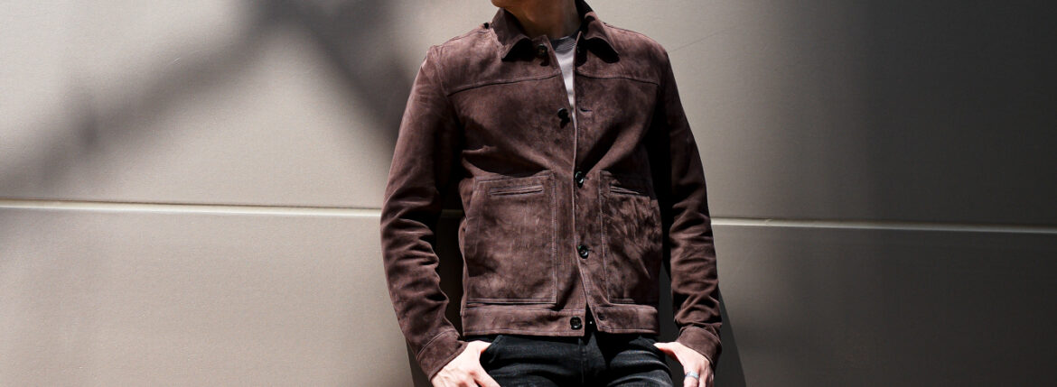 ISAIA (イザイア) SHORT PORTOFINO (ショートポルトフィーノ) LAMB SUEDE BLOUSON ラムスエード ブルゾン BROWN (ブラウン・460) 2024春夏新作 【入荷しました】【フリー分発売開始】愛知 名古屋 Alto e Diritto altoediritto アルトエデリット