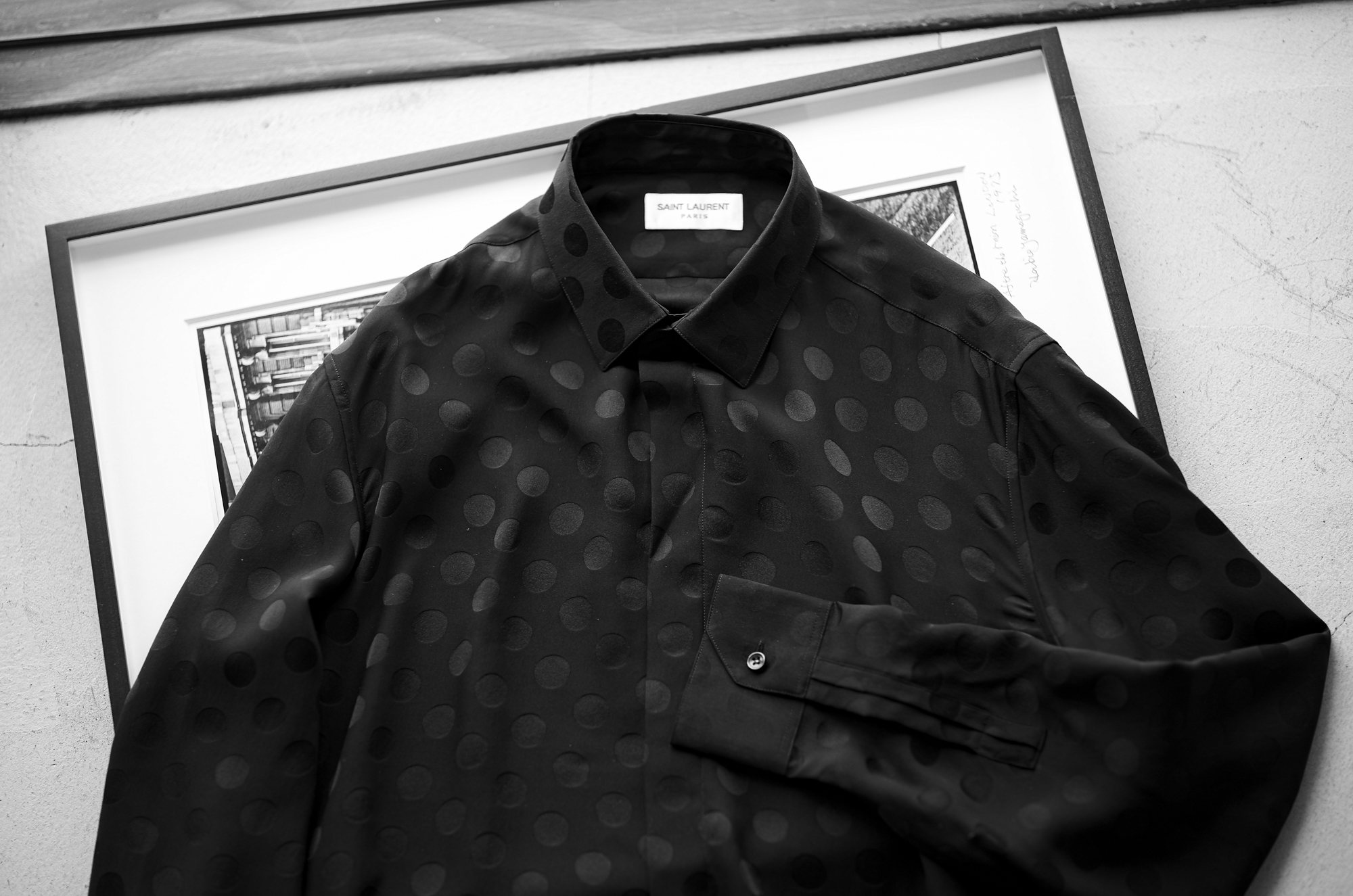 SAINT LAURENT MATTE AND SHINY DOTTED SILK YVES COLLAR SHIRT NOIR CRAIE 2024SS イヴカラーシャツ（マット＆シャイニードットシルク） サンローラン シャツ ブラック 2024春夏 愛知 名古屋 Alto e Diritto altoediritto アルトエデリット