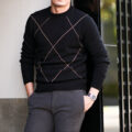 Gran Sasso (グランサッソ) Argylle Cashmere Wool Sweater (アーガイル カシミア ウール セーター) 8ゲージ アーガイル カシミアウールニット セーター BLACK (ブラック・099) made in italy (イタリア製) 2024秋冬新作 【入荷しました】【フリー分発売開始】のイメージ