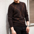 Gran Sasso (グランサッソ) Argylle Cashmere Wool Sweater (アーガイル カシミア ウール セーター) 8ゲージ アーガイル カシミアウールニット セーター DARK BROWN (ダークブラウン・195) made in italy (イタリア製) 2024秋冬新作 【入荷しました】【フリー分発売開始】のイメージ