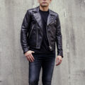 TOM FORD (トムフォード) NAPPA GRAIN LEATHER ASYMMETRIC BIKER (ナッパ グレイン レザー アシンメトリック バイカー) ラムレザー ダブル ライダース ジャケット BLACK (ブラック) Made in italy (イタリア製) 2024秋冬新作のイメージ