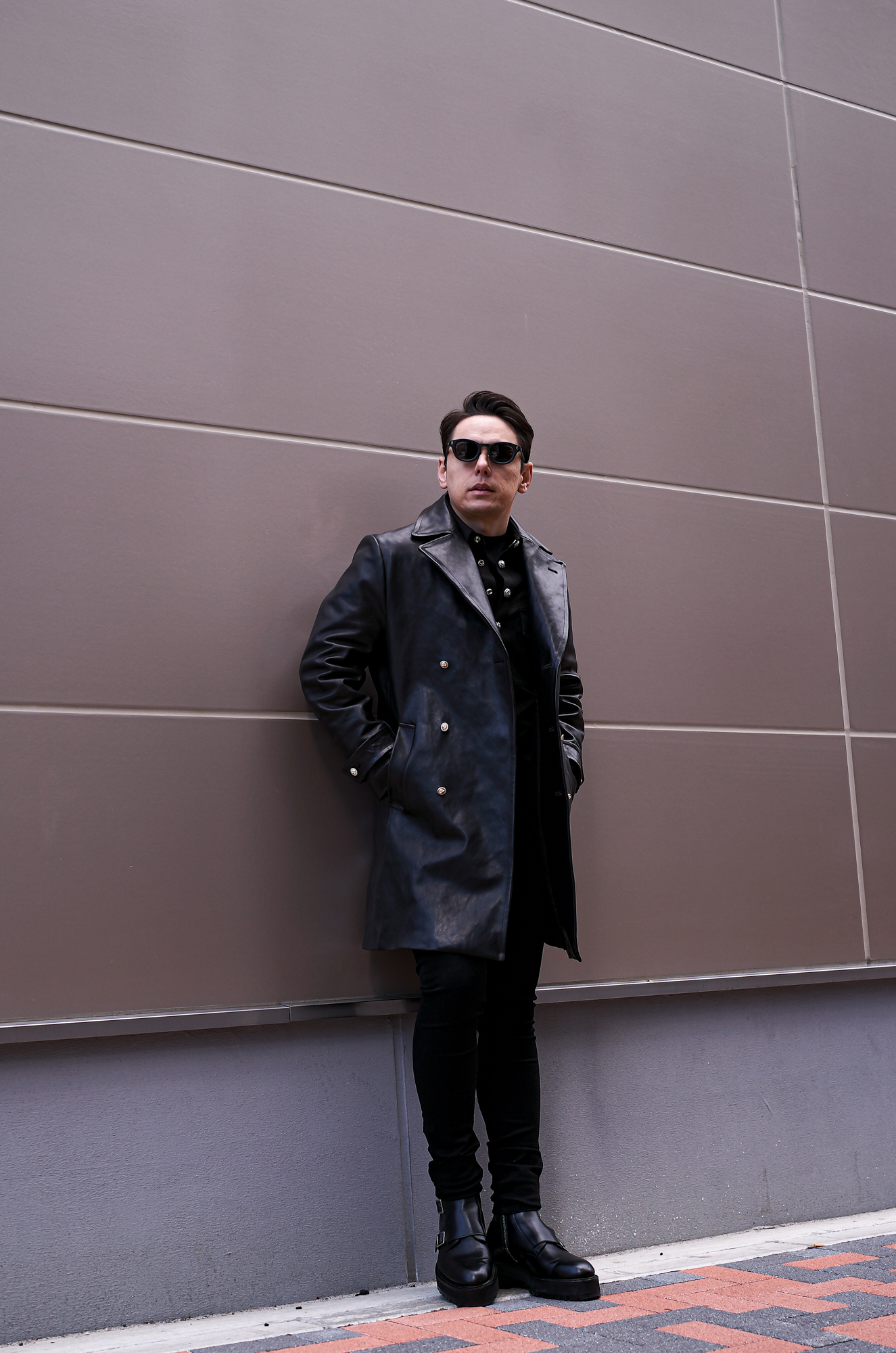 ISAMU KATAYAMA BACKLASH The Line (イサムカタヤマ バックラッシュ ザ・ライン) HORSE LEATHER DOUBLE COAT No.AL-CT-01L (ホースレザーダブルコート) 925 STERLING SILVER (925 スターリングシルバー) ホースレザー ポロコート BLACK (ブラック) MADE IN JAPAN (日本製) 愛知 名古屋 Alto e Diritto altoediritto アルトエデリット　レザーコート