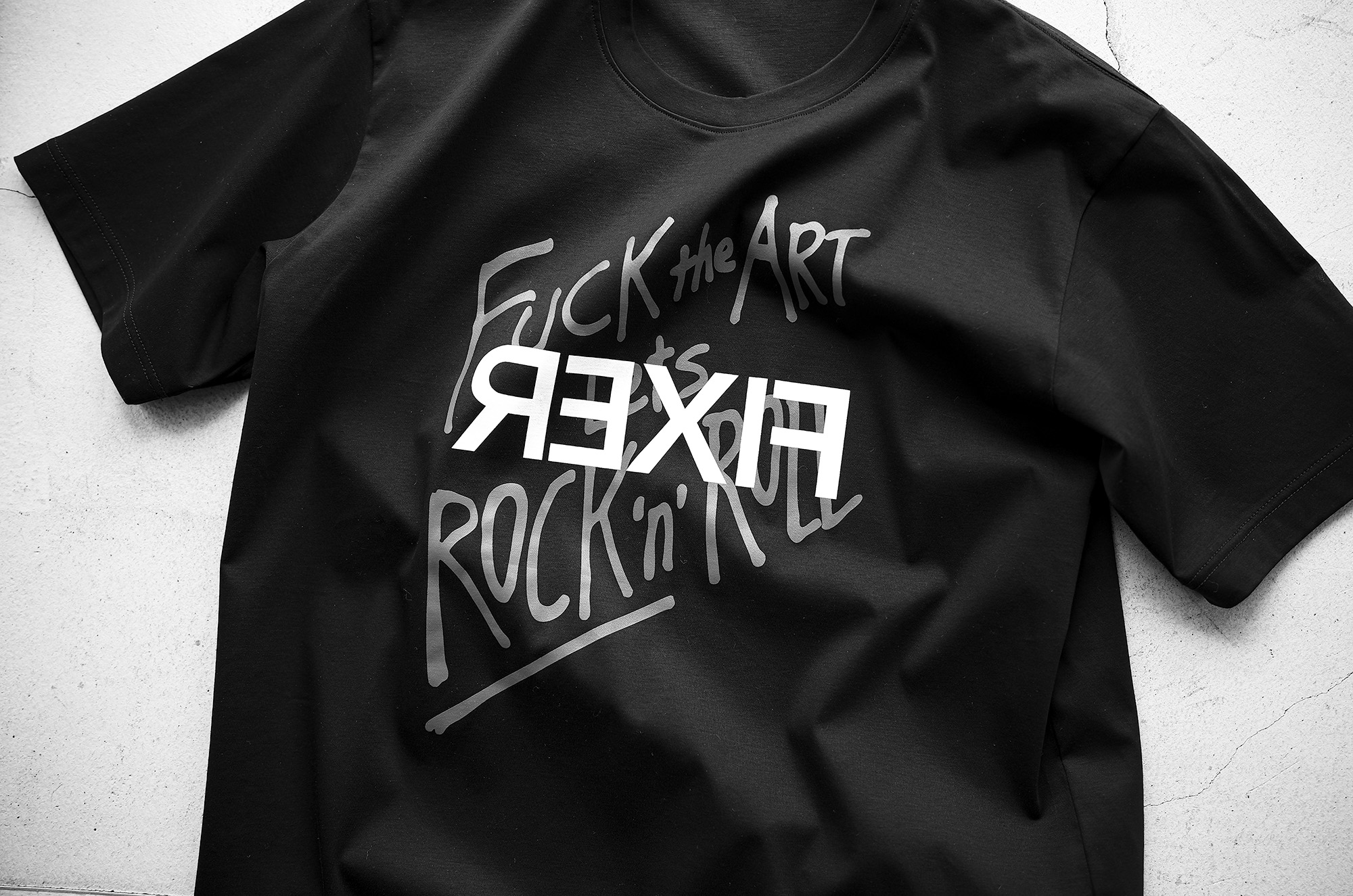 FIXER "FTS-13" FUCK the ART Lets ROCK’n’ROLL BLACK フィクサー Tシャツ ブラック Rod Stewart ロッド・スチュワート 1985 NEW YORK 愛知　名古屋 Alto e Diritto altoediritto アルトエデリット