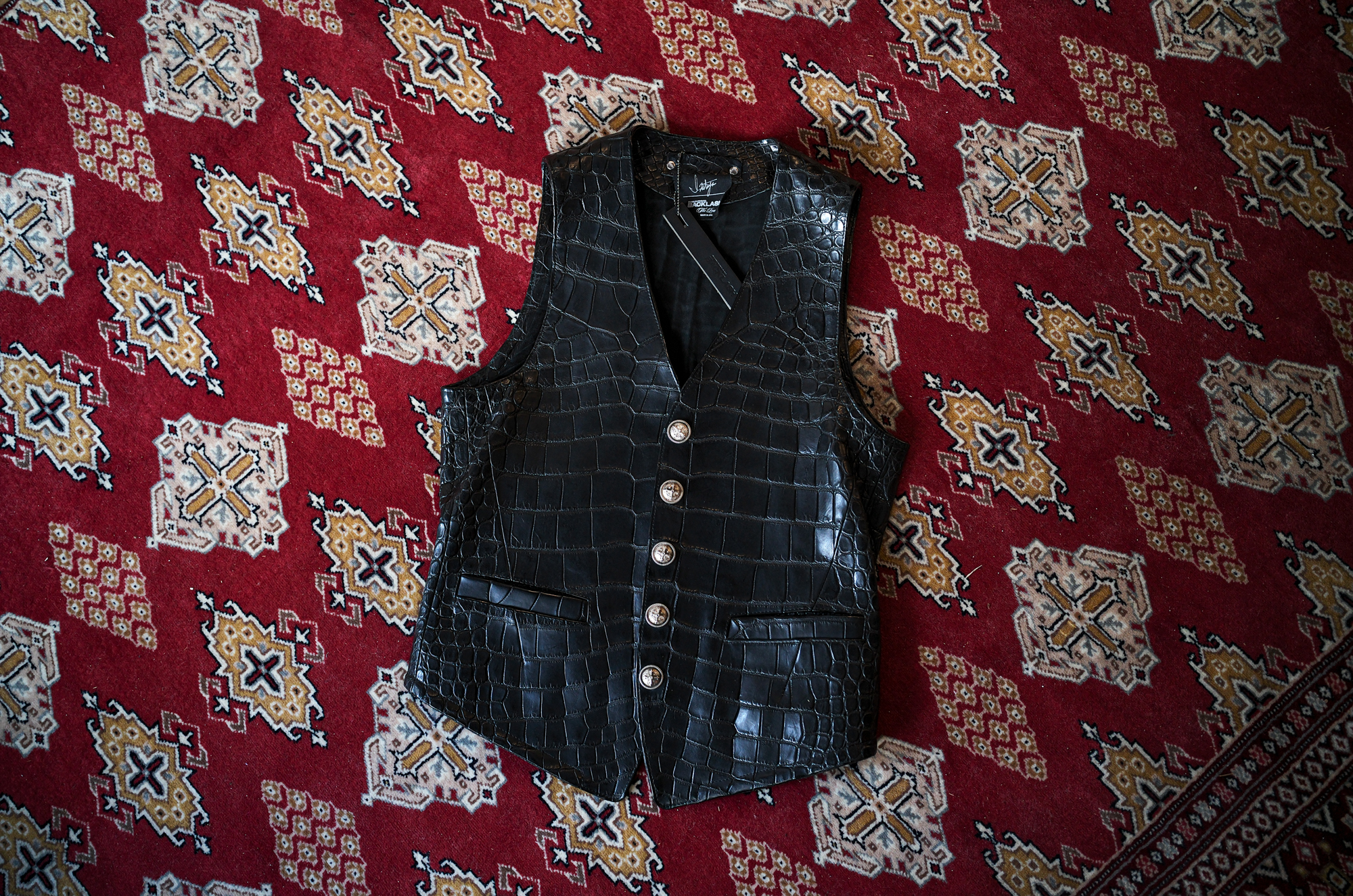 ISAMU KATAYAMA BACKLASH The Line "T-140" 925 STERLING SILVER OIL GOVERMENT SOFT CROCODILE LEATHER VEST BLACK イサムカタヤマバックラシュ ザライン 925シルバー クロコダイル ブラック クロコダイルベスト VEST 愛知 名古屋 Alto e Diritto altoediritto アルトエデリット