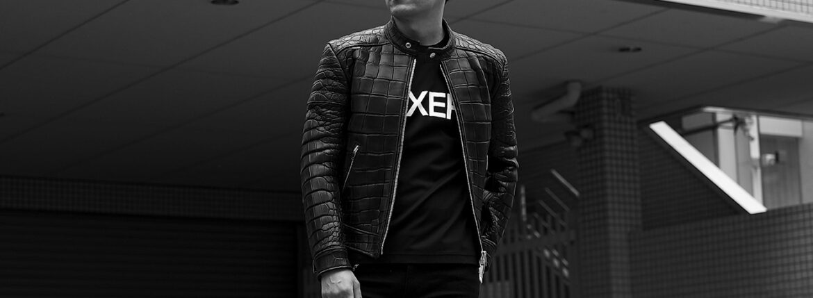 FIXER(フィクサー) F2 CROCODILE(エフツー クロコダイル) SINGLE RIDERS Mat Crocodile マットクロコダイル エキゾチックレザー シングルライダース ジャケット BLACK(ブラック) 【Special Special Special Model】愛知 名古屋 Alto e Diritto altoediritto アルトエデリット スペシャルライダース クロコダイルライダース レザージャケット ライダースジャケット