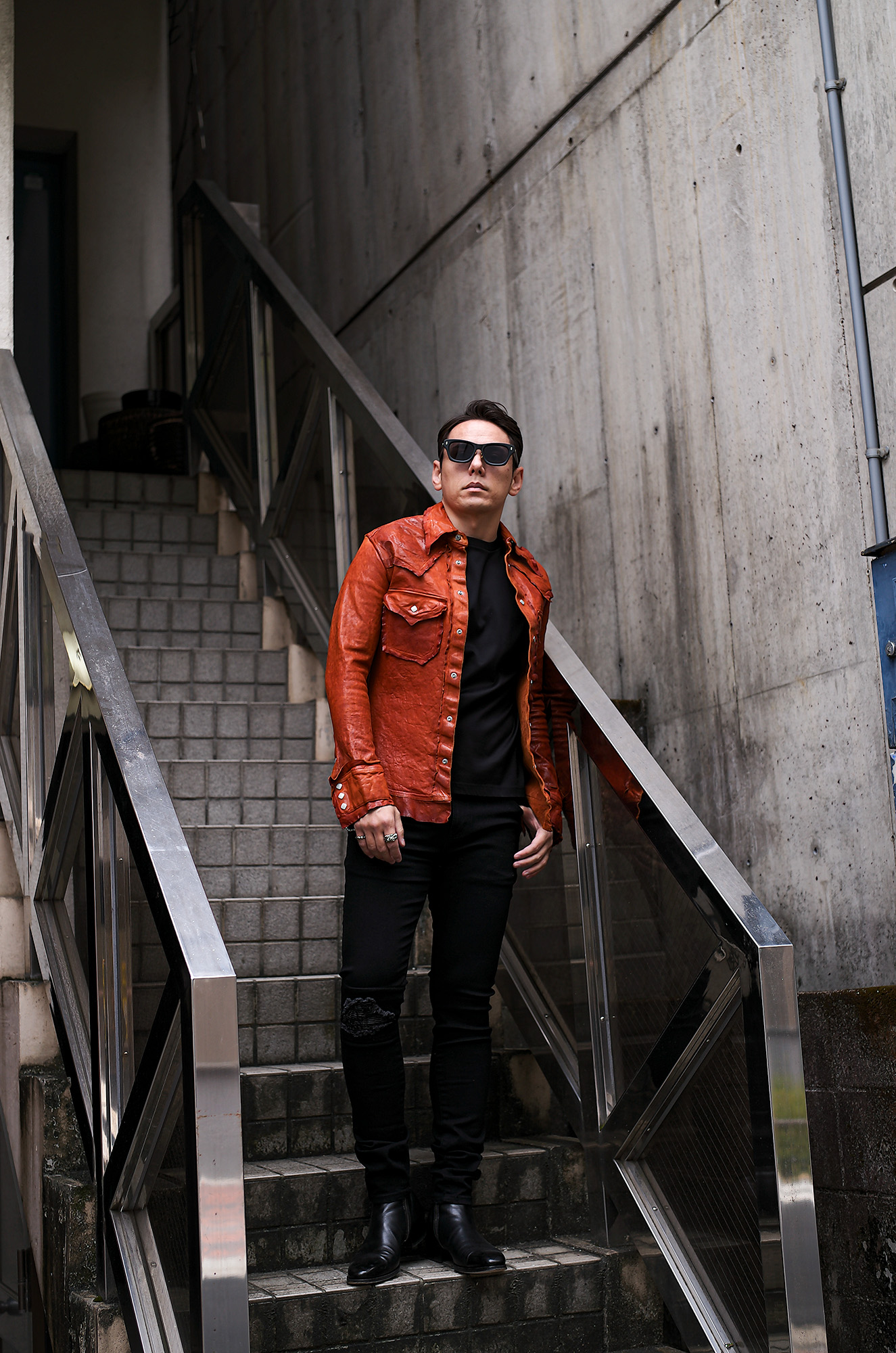 ISAMU KATAYAMA BACKLASH (イサムカタヤマ バックラッシュ) TANNED YEZO DEER "GARMENT-DYED" WESTERN SHIRT No.2145-02 (タンナー エゾ ディア ガーメントダイ ウエスタン シャツ) エゾシカレザー ウエスタン シャツ BROWN (ブラウン) MADE IN JAPAN (日本製) 2025 愛知　名古屋 Alto e Diritto altoediritto アルトエデリット