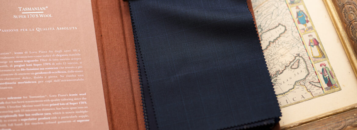 Sartoria Curvarti BESPOKE Loro Piana TASMANIAN Super170’s WOOL SINGLE BREASTED SUITS NAVY CHECK 2025のイメージ