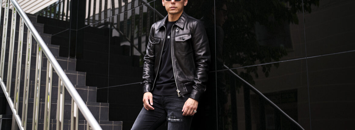 TOM FORD (トムフォード) NAPPA GRAIN LEATHER COLLAR BLOUSON (ナッパ グレイン レザー カラー ブルゾン) ラムレザー シングル ライダース ジャケット BLACK (ブラック) Made in italy (イタリア製) 2025 愛知 名古屋 Alto e Diritto altoediritto アルトエデリット レザージャケット ライダースジャケット