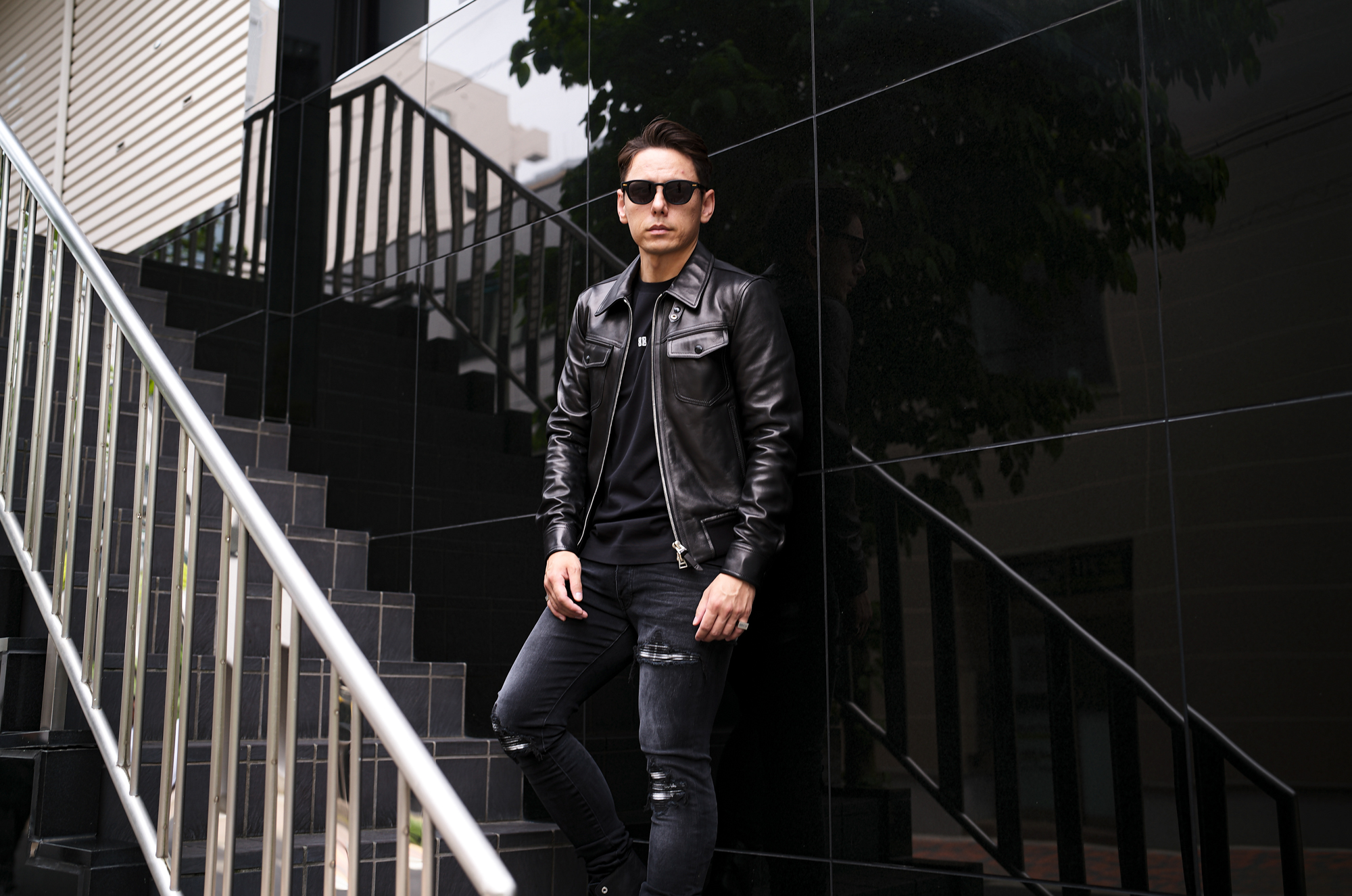 TOM FORD (トムフォード) NAPPA GRAIN LEATHER COLLAR BLOUSON (ナッパ グレイン レザー カラー ブルゾン) ラムレザー シングル ライダース ジャケット BLACK (ブラック) Made in italy (イタリア製) 2025 愛知 名古屋 Alto e Diritto altoediritto アルトエデリット レザージャケット ライダースジャケット
