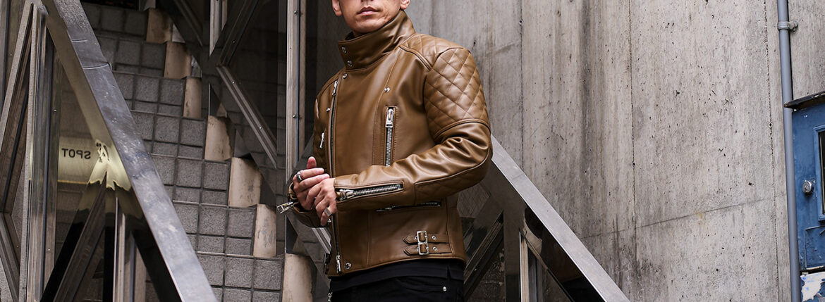 UNFADING (アンフェイディング) EAGLE (イーグル) SEMI DOUBLE RIDERS Cow Leather カウレザー セミダブル ライダース ジャケット LATTE (ラテ) Made in Japan (日本製) 愛知 名古屋 Alto e Diritto altoediritto アルトエデリット 魔裟斗 masato 魔裟斗チャンネル YOUTUBE 革ジャン レザージャケット 　ライダースジャケット