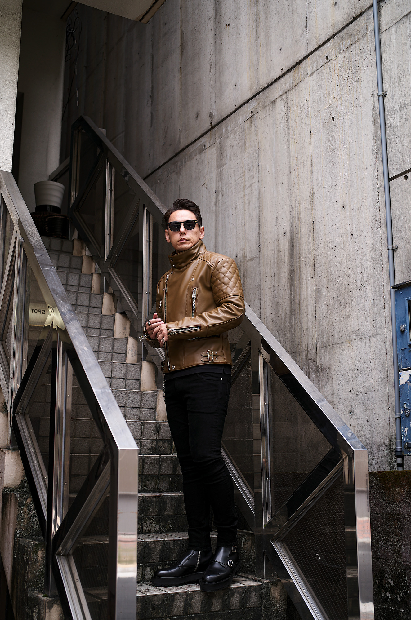 UNFADING (アンフェイディング) EAGLE (イーグル) SEMI DOUBLE RIDERS Cow Leather カウレザー セミダブル ライダース ジャケット LATTE (ラテ) Made in Japan (日本製)  愛知 名古屋 Alto e Diritto altoediritto アルトエデリット 魔裟斗 masato  魔裟斗チャンネル YOUTUBE 革ジャン レザージャケット 　ライダースジャケット