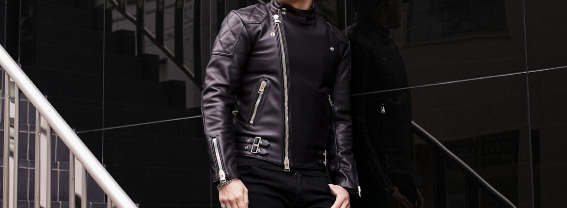 UNFADING (アンフェイディング) FALCON (ファルコン) SEMI DOUBLE RIDERS Cow Leather カウレザー セミダブル ライダース ジャケット BLACK (ブラック) Made in Japan (日本製) 【ご予約受付中】【2025.5.08(Thu)～2025.6.08(Sun)】のイメージ