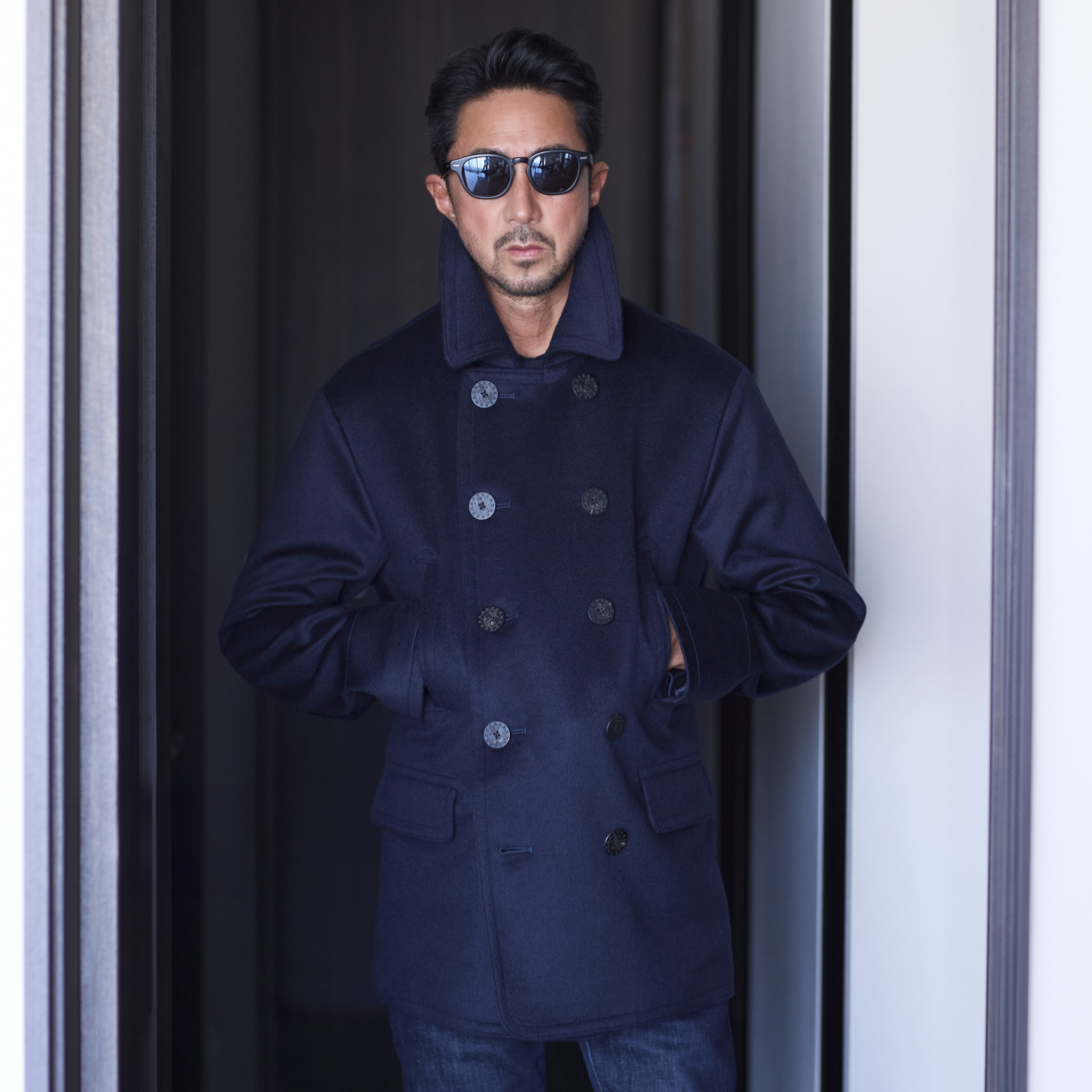 1PIU1UGUALE3 BLACK MILITARY BY YOSHIMASA HOSHIBA Vol.1 "13 STAR 10 BUTTON P-COAT" CASHMERE NAVY 2025【Special Model】 ウノピュウノウグァーレトレ 干場義雅 愛知 名古屋 Alto e Diritto altoediritto アルトエデリット Pコート ネイビー 紺色