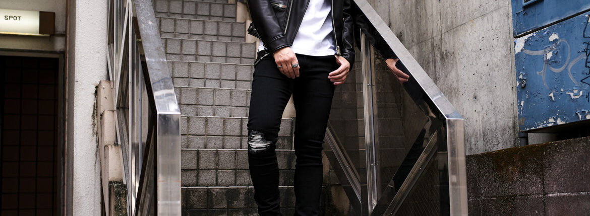 cuervo bopoha (クエルボ ヴァローナ) Sartoria Collection (サルトリア コレクション) Bal (バル) 9oz BLACK COMFORT DENIM ダメージ アンド レザーリペア タイトフィット ストレッチ クラッシュデニム パンツ BLACK × WHITE (ブラック × ホワイト・11) MADE IN JAPAN (日本製) 2025 【ご予約開始】愛知 名古屋 Alto e Diritto altoediritto アルトエデリット