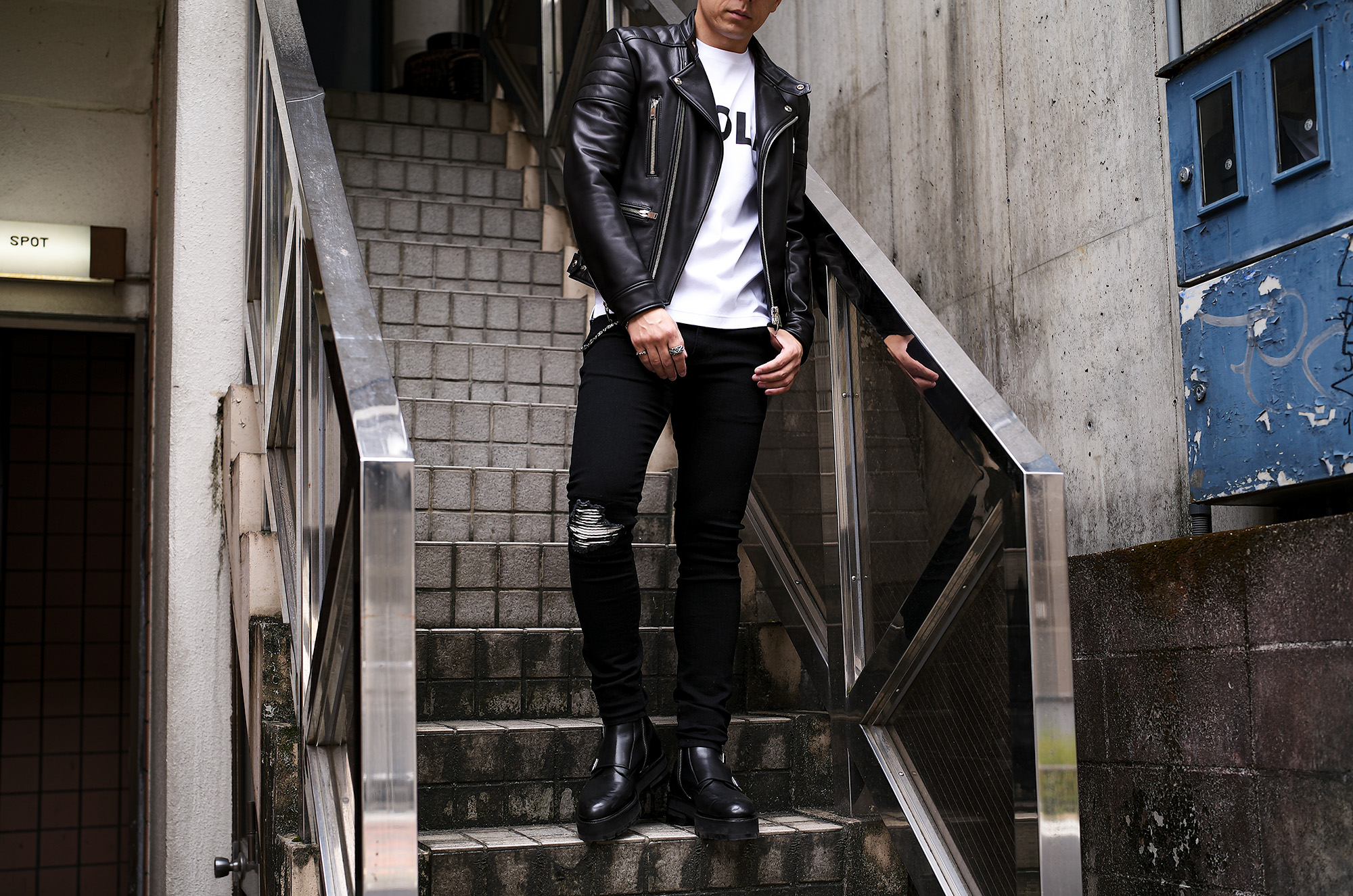 cuervo bopoha (クエルボ ヴァローナ) Sartoria Collection (サルトリア コレクション) Bal (バル) 9oz BLACK COMFORT DENIM ダメージ アンド レザーリペア タイトフィット ストレッチ クラッシュデニム パンツ BLACK × WHITE (ブラック × ホワイト・11) MADE IN JAPAN (日本製) 2025 【ご予約開始】愛知 名古屋  Alto e Diritto altoediritto アルトエデリット