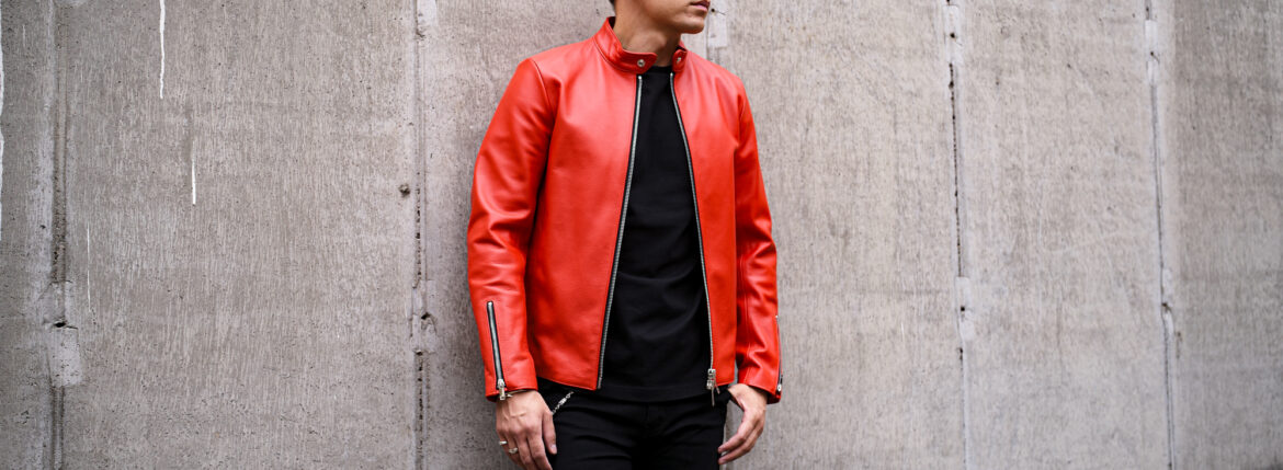 cuervo bopoha (クエルボ ヴァローナ) Satisfaction Leather Collection (サティスファクション レザー コレクション) RICHARD (リチャード) CALF SKIN (シュリンクカーフレザー) シングル ライダース ジャケット ORANGE (オレンジ) MADE IN JAPAN (日本製) 【Special Model】愛知 名古屋 Alto e Diritto altoediritto アルトエデリット