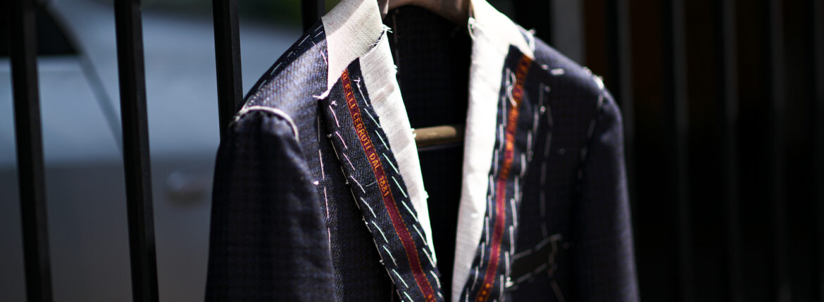 Sartoria Curvarti "BESPOKE" CERRUTI OXYGEN WINTER VIRGIN WOOL and SILK SINGLE BREASTED JACKET NAVY HOUNDTOOTH 2025 サルトリア・クルヴァルティ ビスポーク ヴァージンウール シルク シングルブレステッド ジャケット ネイビーハウンドトゥース 2025秋冬 愛知 名古屋 Alto e Diritto altoediritto アルトエデリット