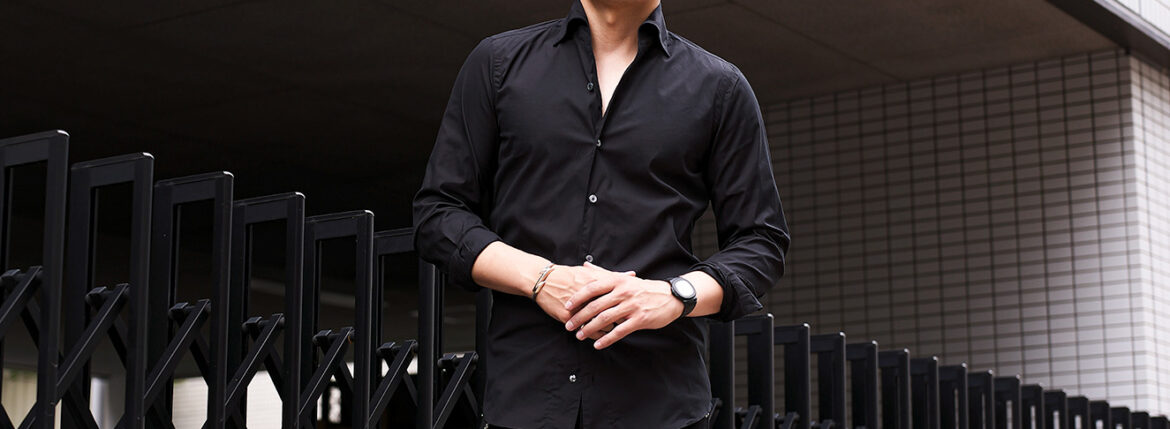 Finamore (フィナモレ) SEUL ITALIAN COLOR STRETCH COTTON SHIRTS ストレッチコットン ワンピースカラー シャツ BLACK (ブラック・5) made in italy (イタリア製) 2025 愛知 名古屋 Alto e Diritto altoediritto アルトエデリット