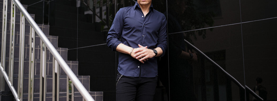 Finamore (フィナモレ) SEUL ITALIAN COLOR STRETCH COTTON SHIRTS ストレッチコットン ワンピースカラー シャツ NAVY (ネイビー・3) made in italy (イタリア製) 2025 愛知 名古屋 Alto e Diritto altoediritto アルトエデリット