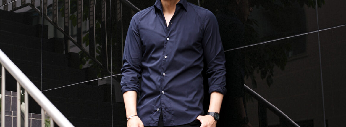Finamore (フィナモレ) SEUL ITALIAN COLOR STRETCH COTTON SHIRTS ストレッチコットン ワンピースカラー シャツ NAVY (ネイビー・3) made in italy (イタリア製) 2025 愛知 名古屋 Alto e Diritto altoediritto アルトエデリット