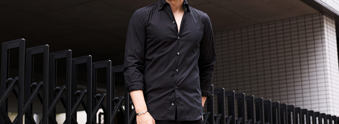 Finamore (フィナモレ) SEUL ITALIAN COLOR STRETCH COTTON SHIRTS ストレッチコットン ワンピースカラー シャツ BLACK (ブラック・5) made in italy (イタリア製) 2025 愛知 名古屋 Alto e Diritto altoediritto アルトエデリット
