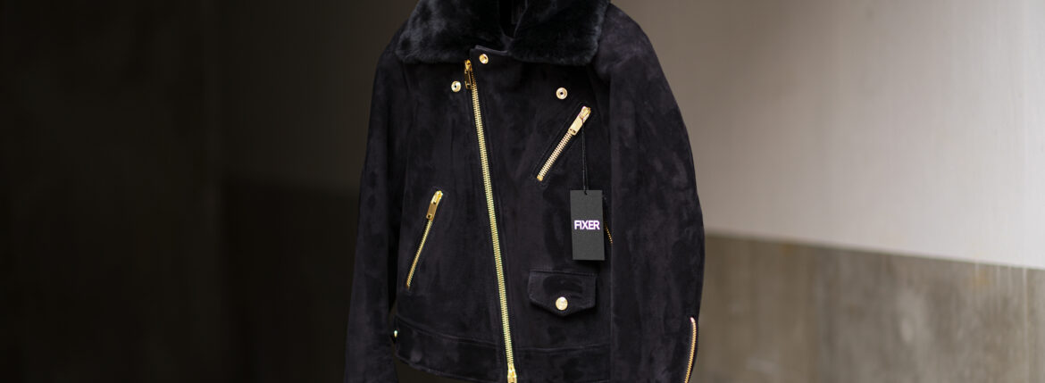 FIXER "F4 GOLD" Cashmere Suede Leather BLACK【Ladys】【BELTLESS , MOUTON STRAIGHT HAIR CUSTOM】 フィクサー エフフォー ゴールド カシミヤスエードレザー ブラック ダブルライダース セミダブルライダース ブラック スペシャルモデル ベルトレス ムートン ストレーロヘア カスタム 愛知 名古屋 Alto e Diritto altoediritto アルトエデリット