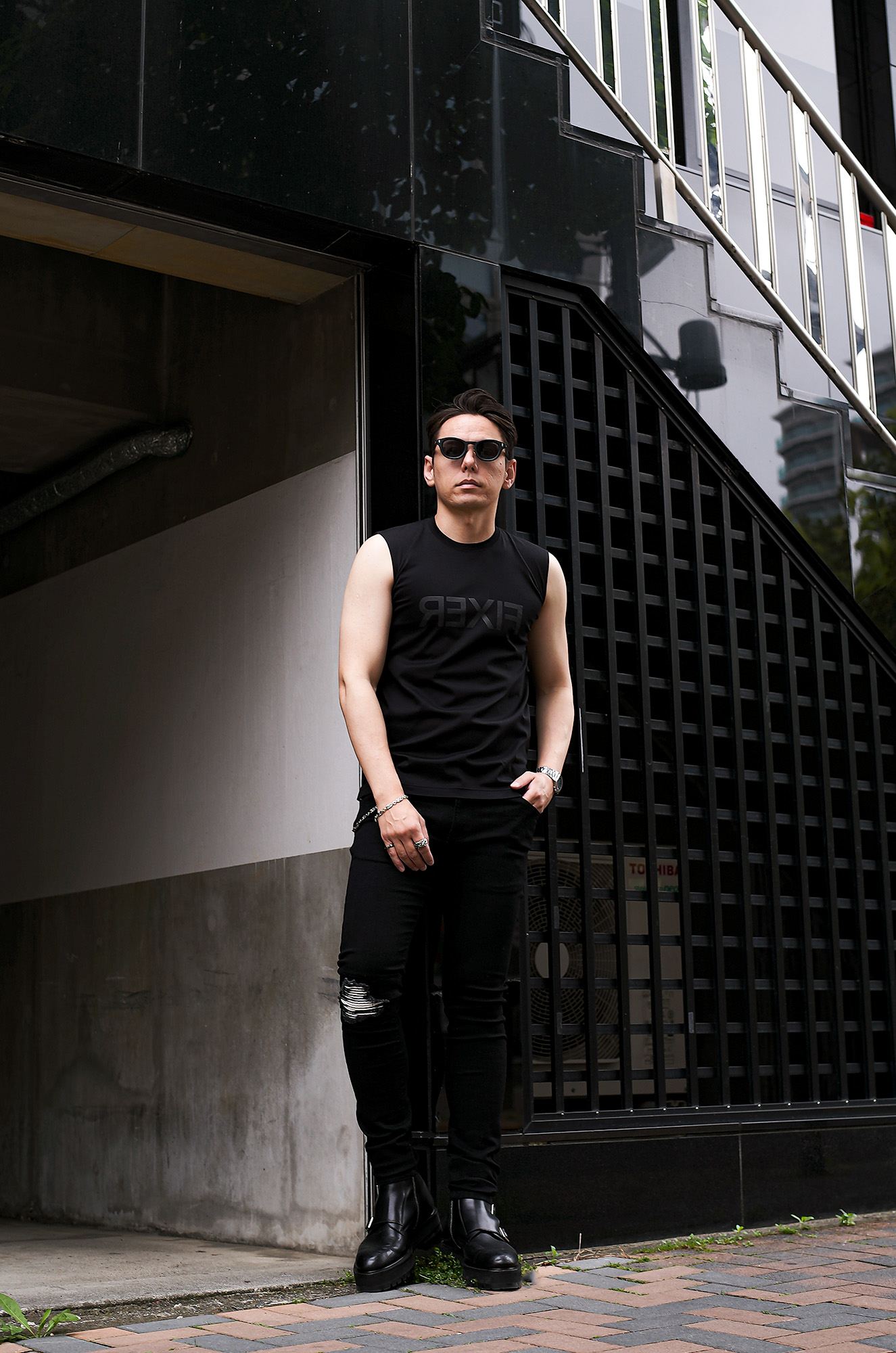 FIXER (フィクサー) FNS-01 Reverse Print Sleeveless T-shirt リバースプリント スリーブレス Tシャツ ALL BLACK (オールブラック)【ご予約開始】【2025.6.26(Thu)～2025.7.13(Sun)】 FIXER FNS-01 フィクサー ノースリーブ タンクトップ リバースプリント オールブラック ホワイト ブラック 愛知 名古屋 Alto e Diritto altoediritto アルトエデリット