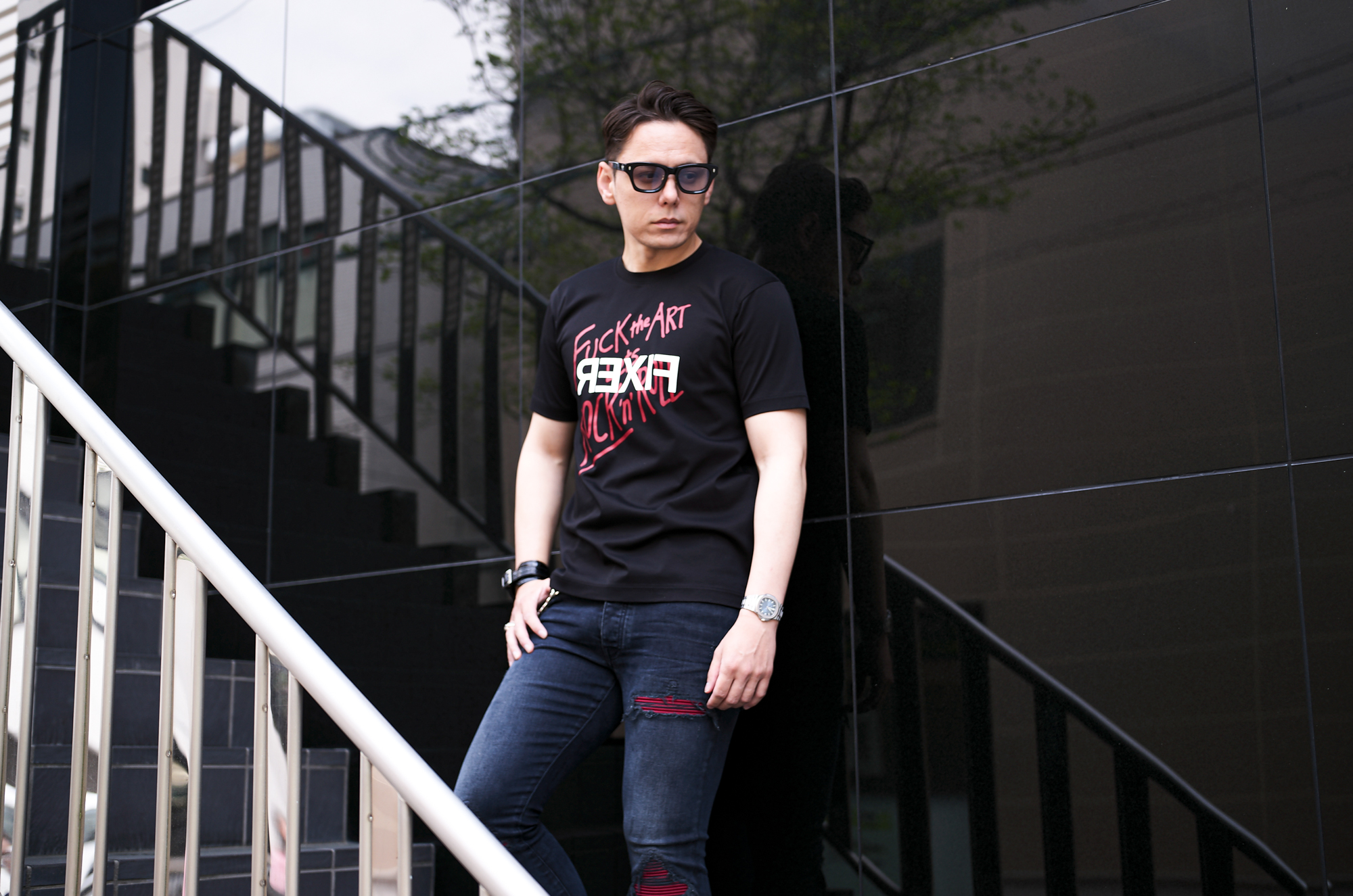 FIXER (フィクサー) FTS-13 FUCK the ART Lets ROCK’n’ROLL Reverse Print T-shirt プリント Tシャツ BLACK (ブラック)  【ご予約開始】【2025.6.02(Mon)～2025.6.15(Sun)】愛知 名古屋 Alto e Diritto altoediritto アルトエデリット