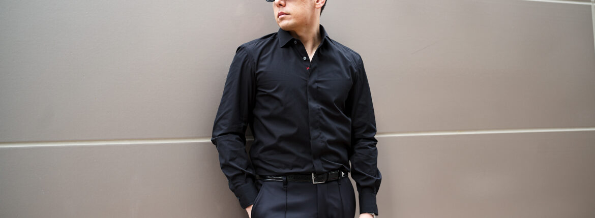 ISAIA (イザイア) Pointed collar shirt (ポインテッドカラー シャツ) コットンポプリン ポインテッドカラー シャツ BLACK (ブラック) Made in italy (イタリア製) 2025 愛知 名古屋 Alto e Diritto altoediritto アルトエデリット