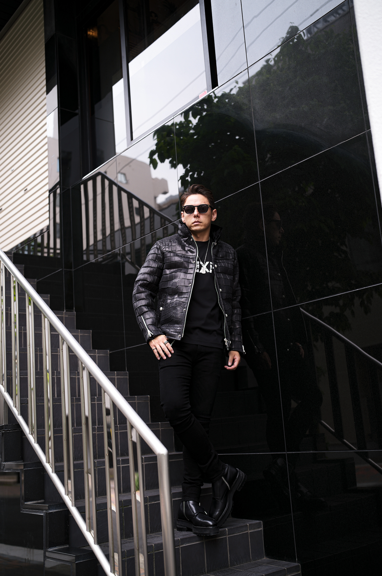 ISAMU KATAYAMA BACKLASH The Line (イサムカタヤマ バックラッシュ ザ・ライン) NUBUCK CROCODILE DOWN JACKET T-270 (ヌバック クロコダイル ダウンジャケット) 925 STERLING SILVER (925 スターリングシルバー) カヴァメント ヌバック クロコダイルレザー ダウン ジャケット BLACK (ブラック) MADE IN JAPAN (日本製) 2025 愛知 名古屋 Alto e Diritto altoediritto　アルトエデリット