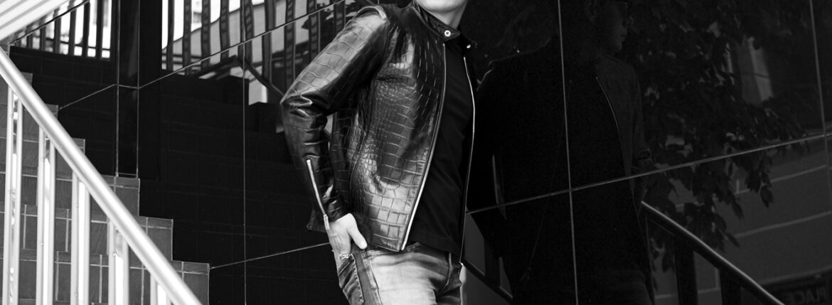 FIXER × CASABLANCA SPECTACLES STIFF 925 SILVER MATTE BLACK // cuervo bopoha RICHARD EMBOSSED CROCODILE LEATHER BLACK // Balvenie Wilhelm VALIANT RING 925 SILVER // Balvenie Wilhelm MATILDA RING 925 SILVER // ISAMU KATAYAMA BACKLASH Stretch Skinny Crash Denim Pants BLACK CRASH // Georges de Patricia Stradale 925 STERLING SILVER Black Calf NOIRのイメージ