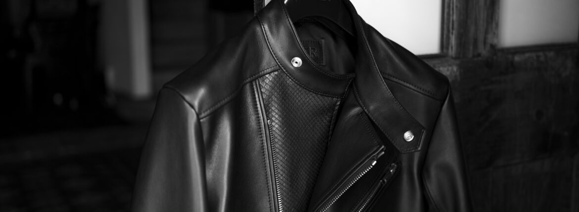 FIXER F1 DOUBLE RIDERS COW × PYTHON LEATHER BLACK カウ パイソン エキゾチックレザー ダブルライダース ジャケット ブラック 襟パイソン 愛知 名古屋 Alto e Diritto altoediritto アルトエデリット