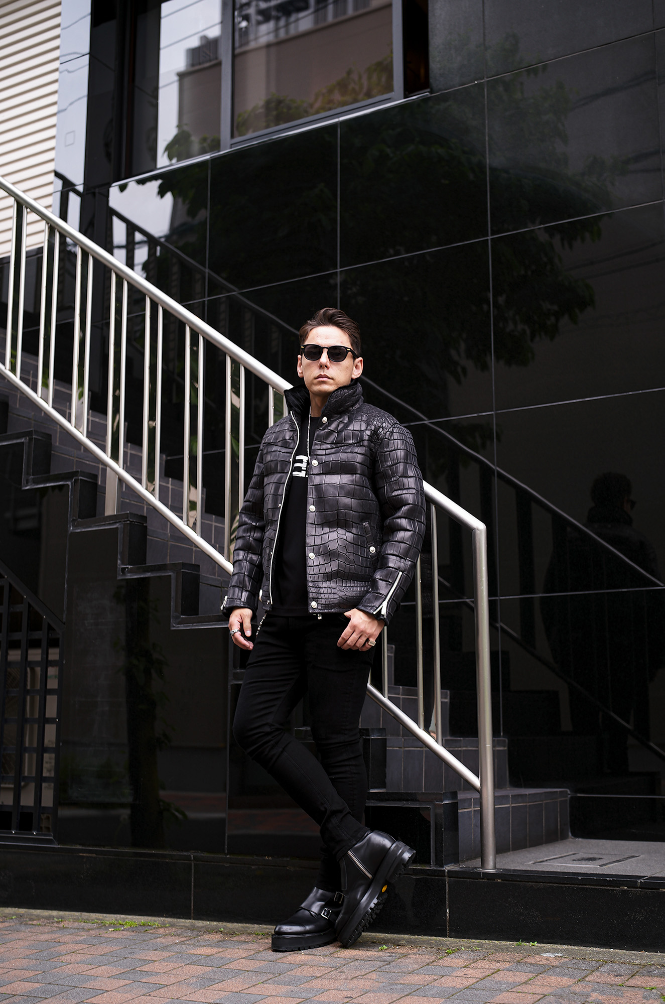 ISAMU KATAYAMA BACKLASH The Line (イサムカタヤマ バックラッシュ ザ・ライン) NUBUCK CROCODILE DOWN JACKET T-270 (ヌバック クロコダイル ダウンジャケット) 925 STERLING SILVER (925 スターリングシルバー) カヴァメント ヌバック クロコダイルレザー ダウン ジャケット BLACK (ブラック) MADE IN JAPAN (日本製) 2025 愛知 名古屋 Alto e Diritto altoediritto　アルトエデリット