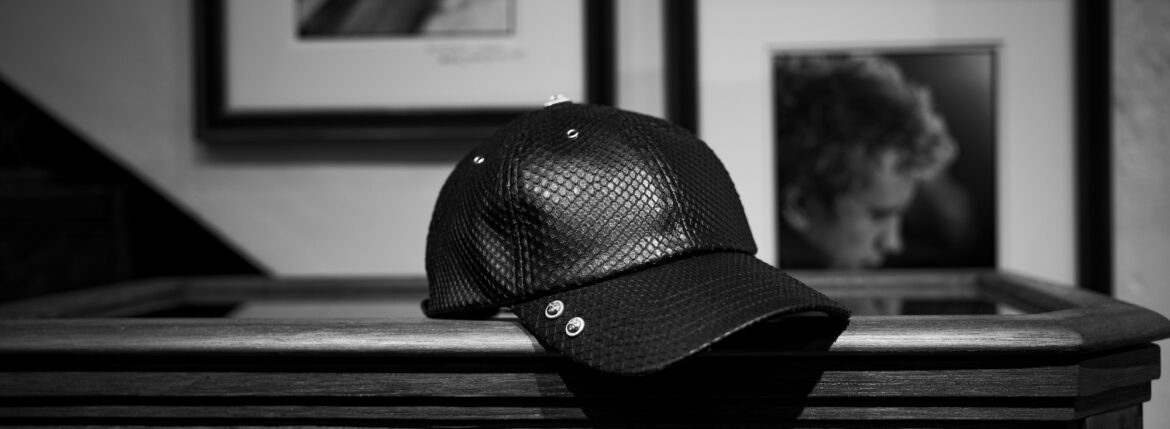 ISAMU KATAYAMA BACKLASH The Line (イサムカタヤマ バックラッシュ ザ・ライン) THE LINE PYTHON CAP No.T-284 (パイソン キャップ) 925 STERLING SILVER (925 スターリングシルバー) パイソンレザー キャップ BLACK (ブラック) MADE IN JAPAN (日本製) 愛知 名古屋 Alto e Diritto altoediritto アルトエデリット　帽子 ベースボールキャップ