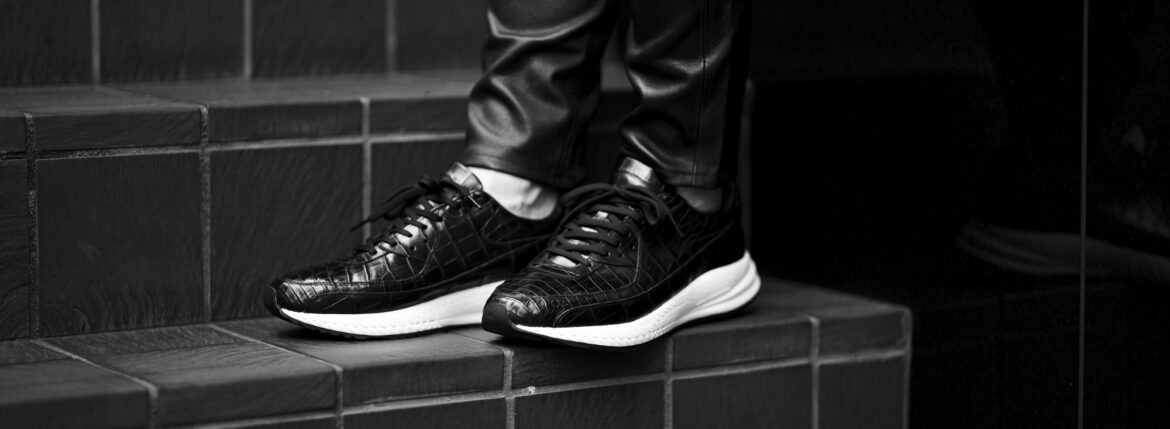 WH (ダブルエイチ) WHA-0001 FASTER Last (ファスター ラスト) CROCODILE LEATHER SNEAKERS クロコダイル レザー スニーカー BLACK×WHITE (ブラック×ホワイト) MADE IN JAPAN (日本製) 2025 【ご予約開始】愛知 名古屋 Alto e Diritto altoediritto アルトエデリット
