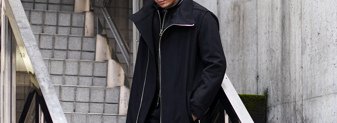 PRISONER (プリズナー) ID1994 CASHMERE STAND COLLAR COAT 925 SILVER (ID1994 カシミア スタンドカラー コート 925シルバー) カシミア ジップ コート BLACK (ブラック) 2025 愛知 名古屋 Alto e Diritto altoediritto アルトエデリット