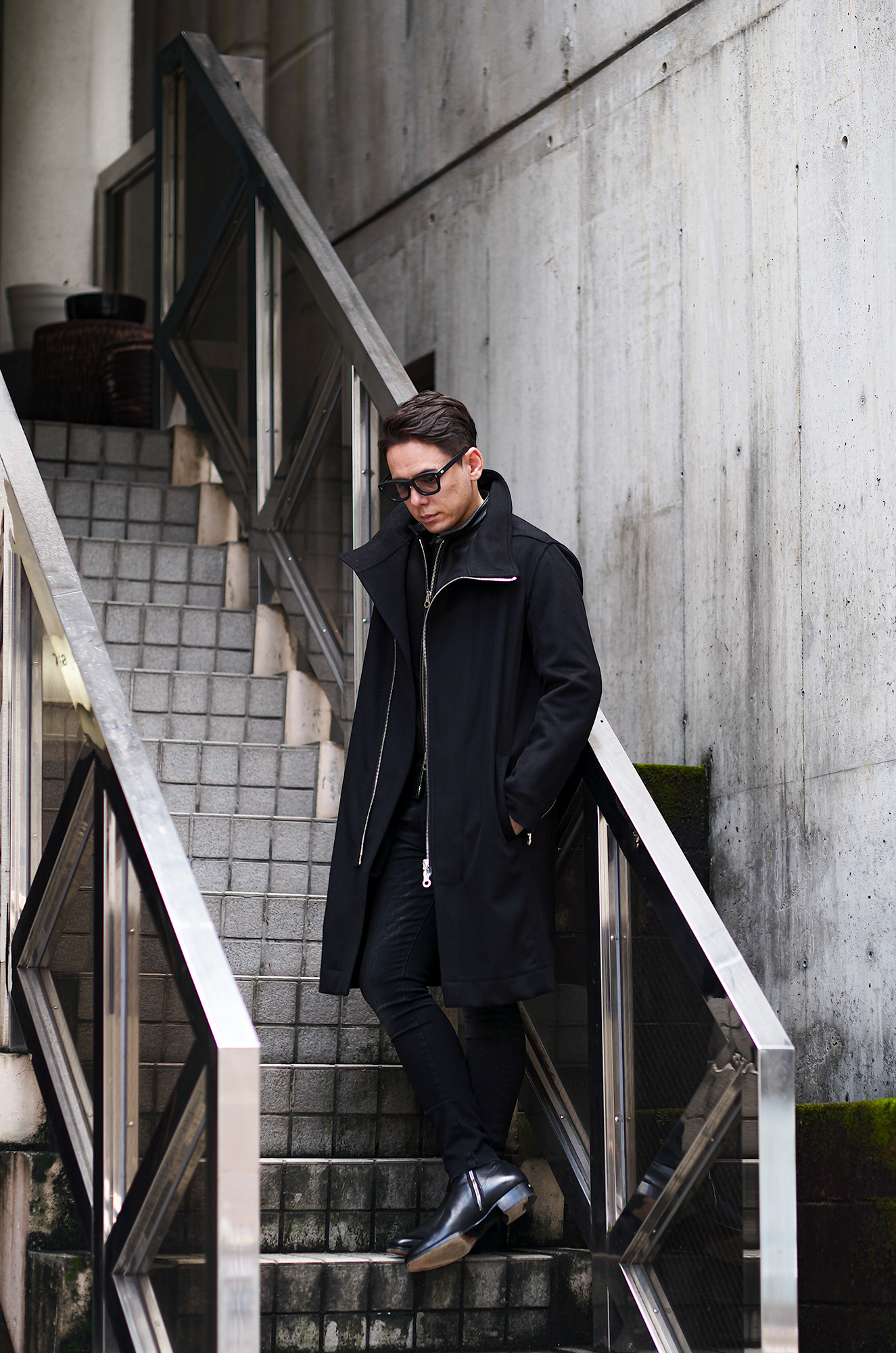 PRISONER (プリズナー) ID1994 CASHMERE STAND COLLAR COAT 925 SILVER (ID1994 カシミア スタンドカラー コート 925シルバー) カシミア ジップ コート BLACK (ブラック) 2025 愛知 名古屋 Alto e Diritto altoediritto アルトエデリット