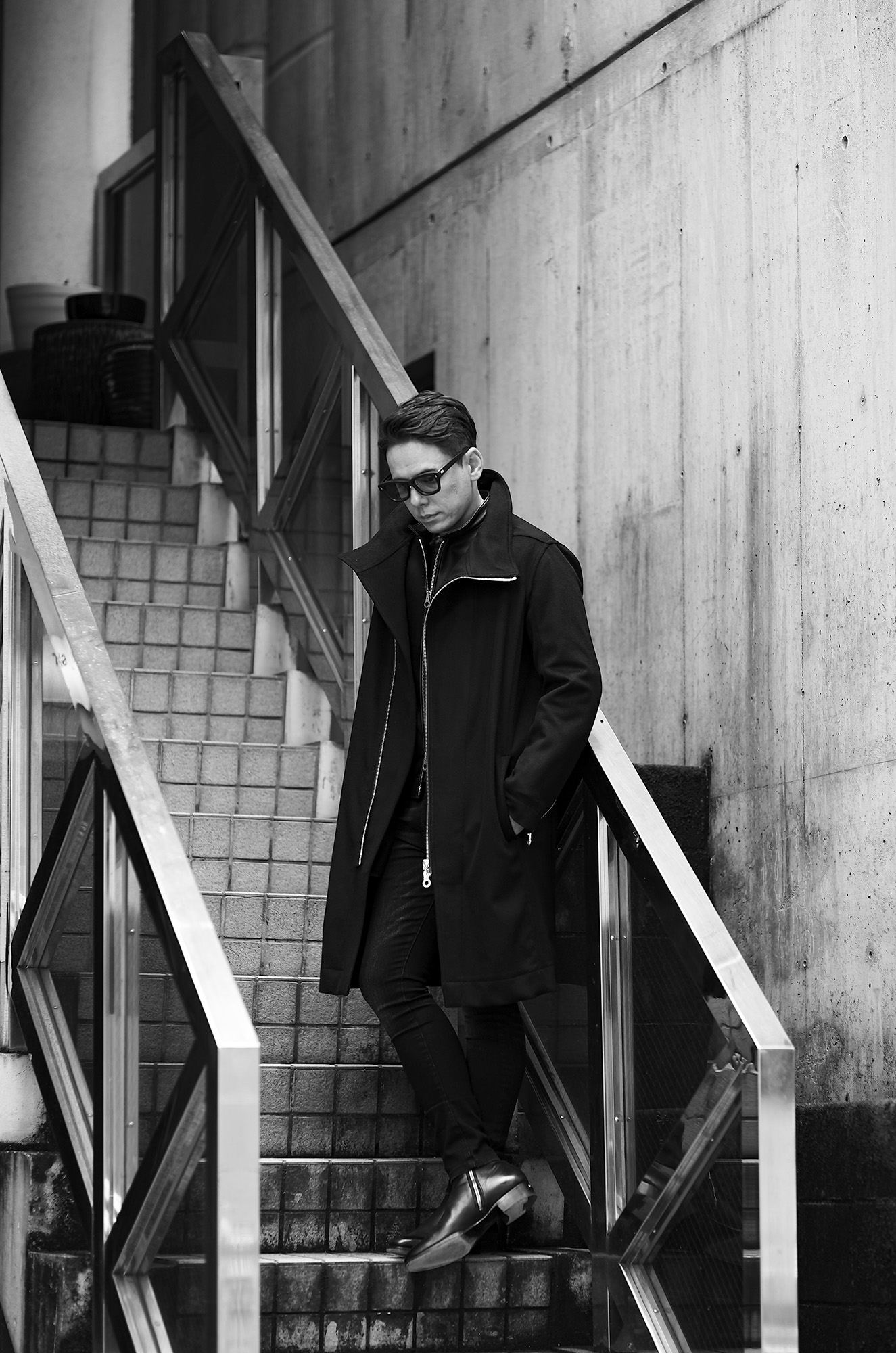 PRISONER (プリズナー) ID1994 CASHMERE STAND COLLAR COAT 925 SILVER (ID1994 カシミア スタンドカラー コート 925シルバー) カシミア ジップ コート BLACK (ブラック) 2025 愛知 名古屋 Alto e Diritto altoediritto アルトエデリット