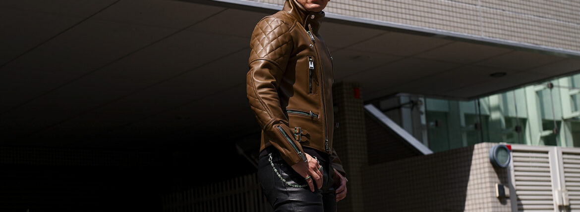 UNFADING (アンフェイディング) EAGLE (イーグル) SEMI DOUBLE RIDERS Cow Leather カウレザー セミダブル ライダース ジャケット LATTE (ラテ) Made in Japan (日本製) 愛知 名古屋 Alto e Diritto altoediritto アルトエデリット 魔裟斗 masato 魔裟斗チャンネル YOUTUBE 革ジャン レザージャケット 　ライダースジャケット