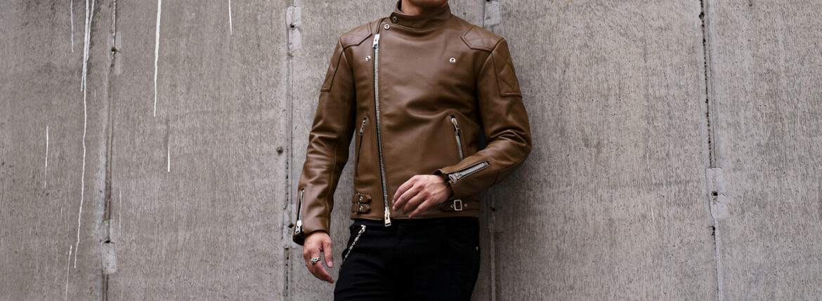 UNFADING (アンフェイディング) FALCON (ファルコン) SEMI DOUBLE RIDERS Cow Leather カウレザー セミダブル ライダース ジャケット LATTE (ラテ) Made in Japan (日本製) 愛知 名古屋 Alto e Diritto altoediritto アルトエデリット