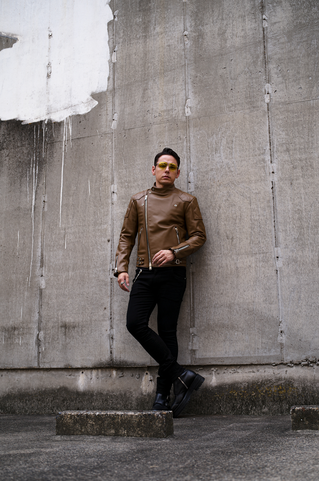 UNFADING (アンフェイディング) FALCON (ファルコン) SEMI DOUBLE RIDERS Cow Leather カウレザー セミダブル ライダース ジャケット LATTE (ラテ) Made in Japan (日本製) 愛知 名古屋 Alto e Diritto altoediritto アルトエデリット