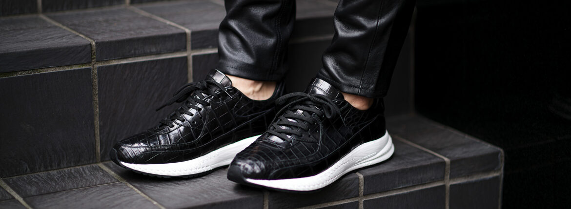 WH (ダブルエイチ) WHA-0001 FASTER Last (ファスター ラスト) CROCODILE LEATHER SNEAKERS クロコダイル レザー スニーカー BLACK×WHITE (ブラック×ホワイト) MADE IN JAPAN (日本製) 2025 【ご予約開始】愛知 名古屋 Alto e Diritto altoediritto アルトエデリット